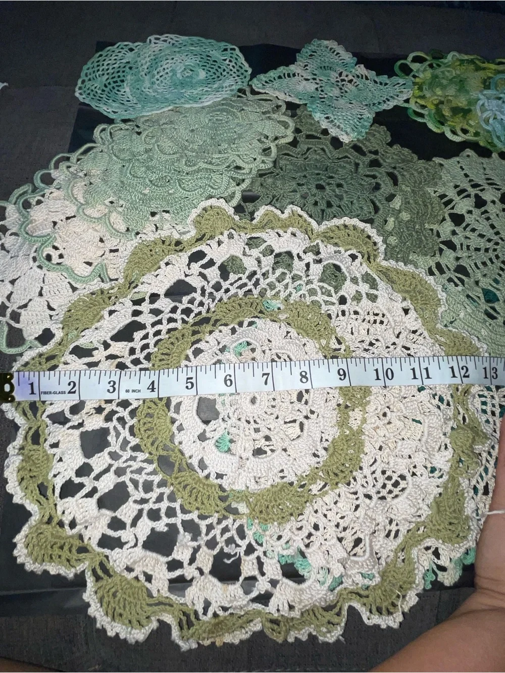 Assorted Crochet Doilies in Greens & Creams